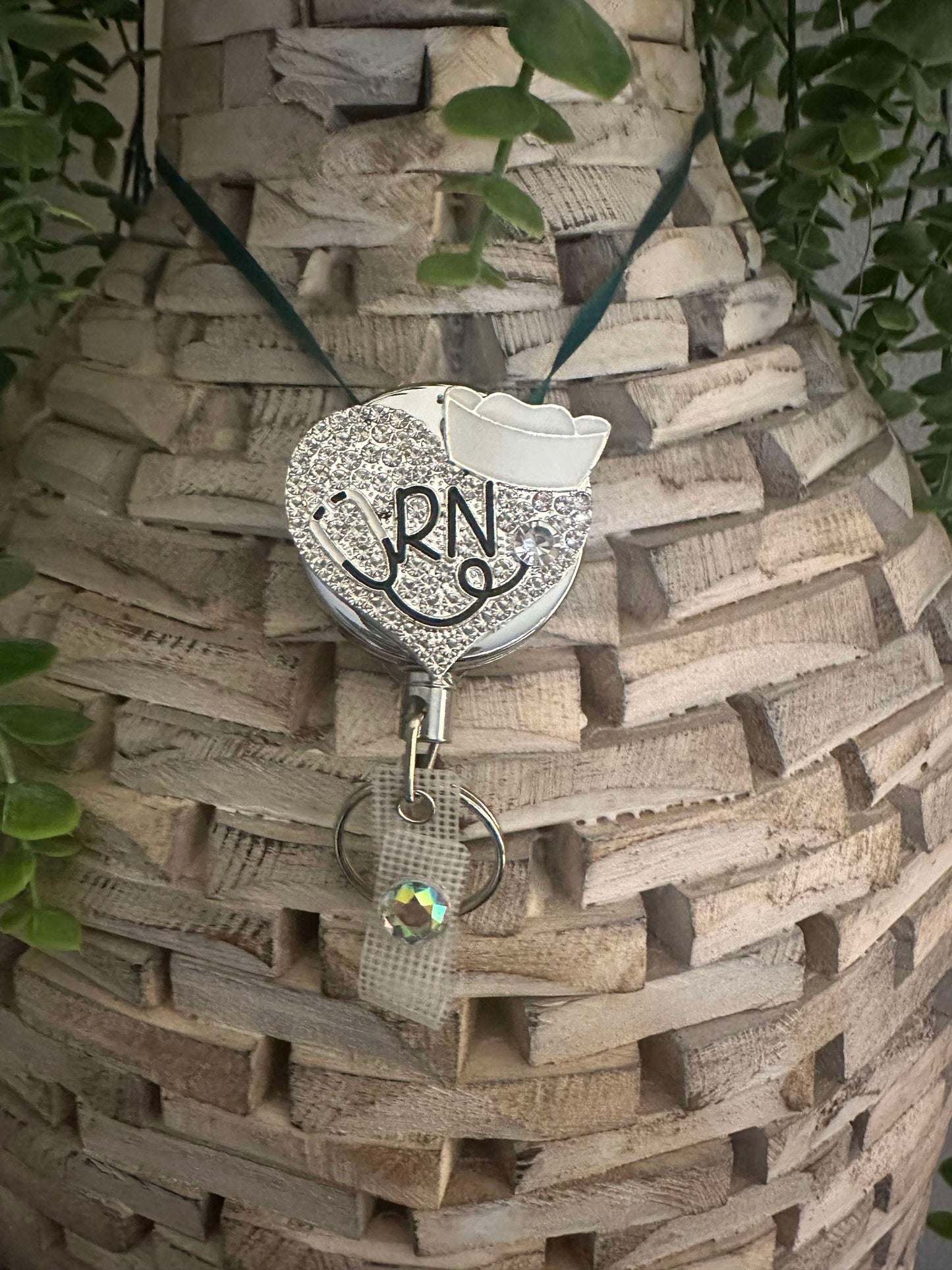Rhinestone RN hat and stethoscope heavy duty badge reel and key chain