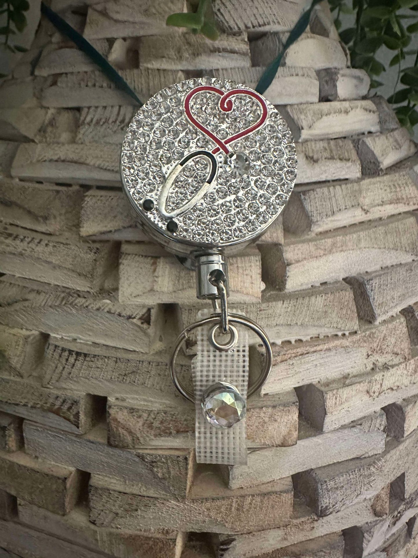 Rhinestone stethoscope heavy duty badge reel and key chain
