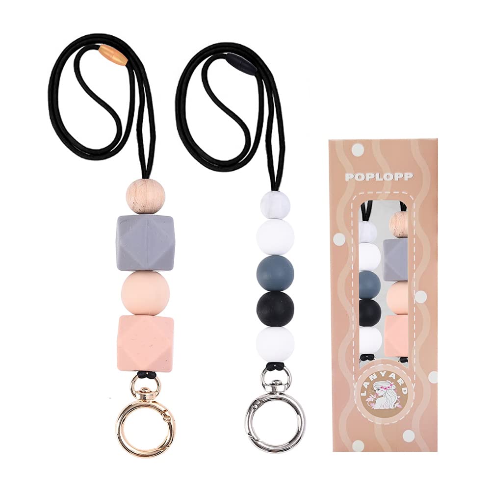 POPLOPP Teacher Lanyards for ID Badges and Keys, Cute Silicone Beaded Lanyard for Women Nurse Employees Students