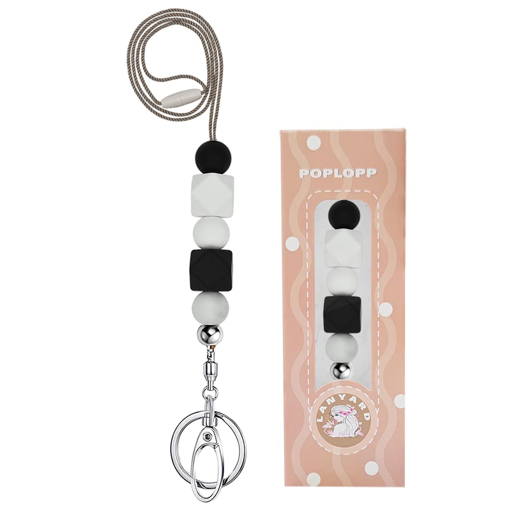POPLOPP Teacher Lanyards for ID Badges and Keys, Cute Silicone Beaded Lanyard for Women Nurse Employees Students