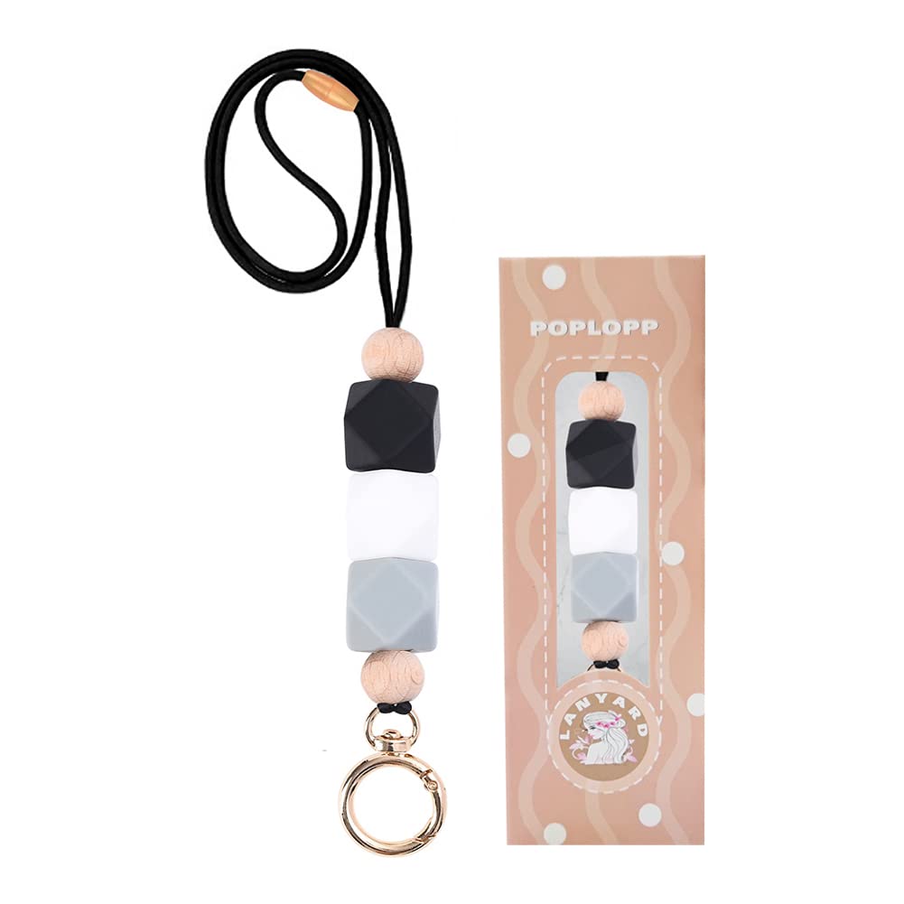 POPLOPP Teacher Lanyards for ID Badges and Keys, Cute Silicone Beaded Lanyard for Women Nurse Employees Students