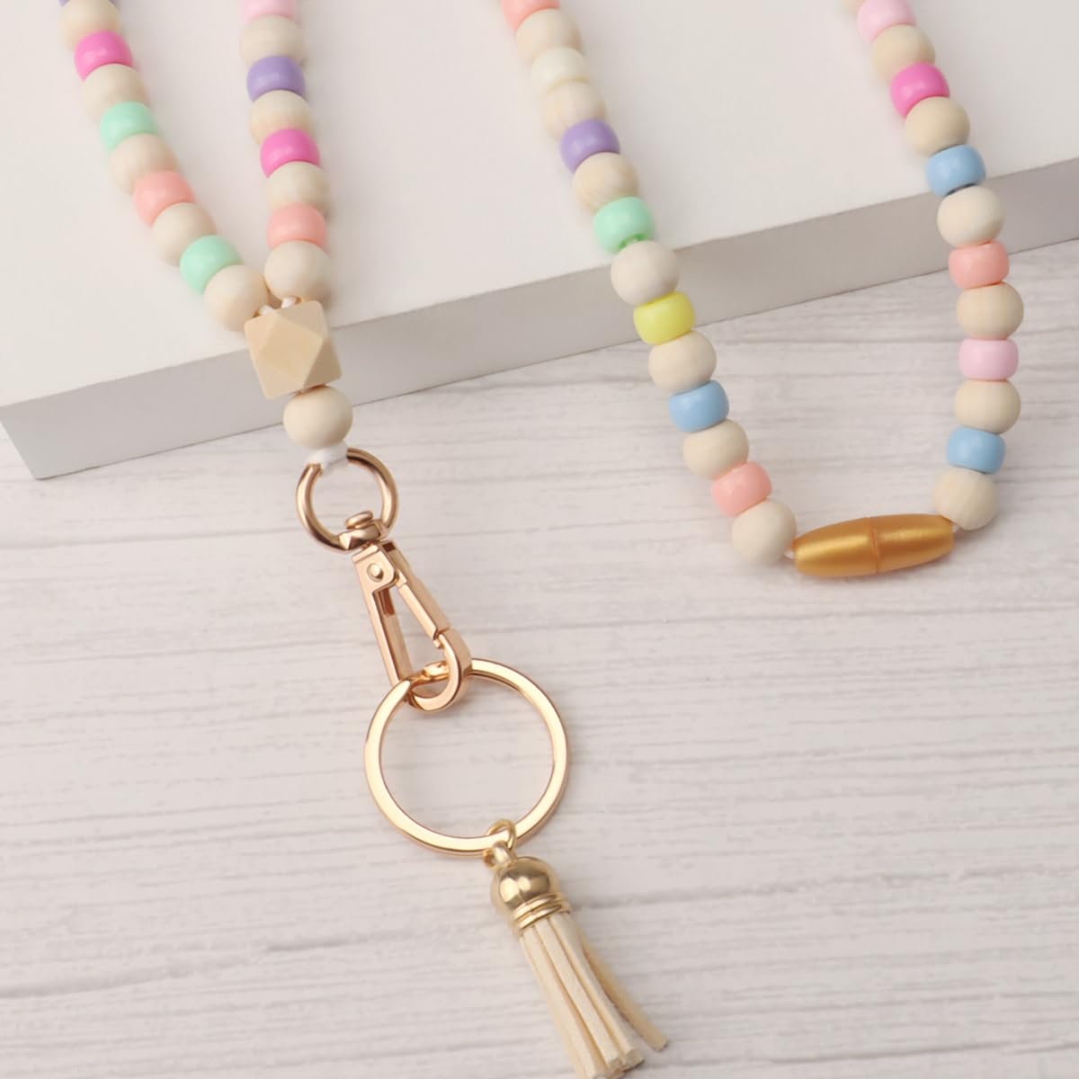 Teacher Lanyard with ID Holder, Fashion Wood Beaded Lanyard for Keys, Super Cute Boho Breakaway Lanyard for Women