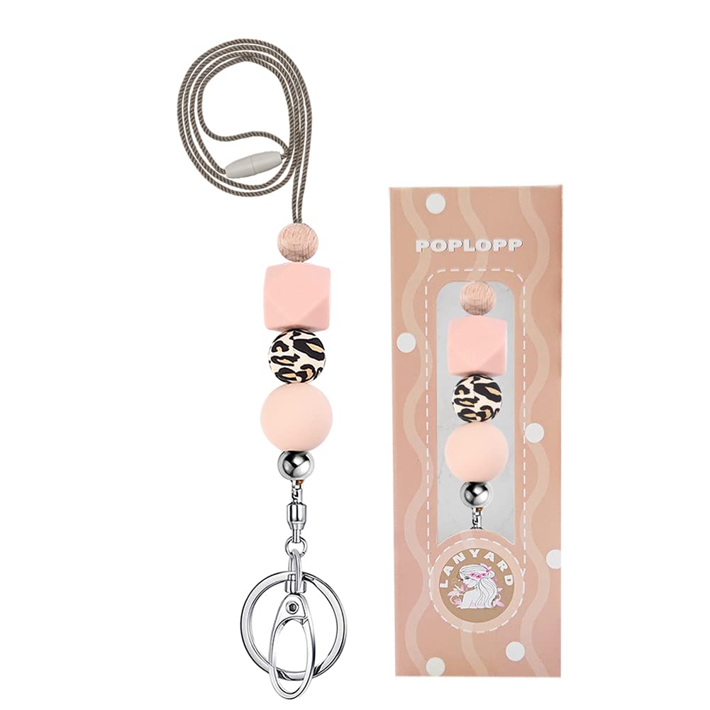 POPLOPP Teacher Lanyards for ID Badges and Keys, Cute Silicone Beaded Lanyard for Women Nurse Employees Students