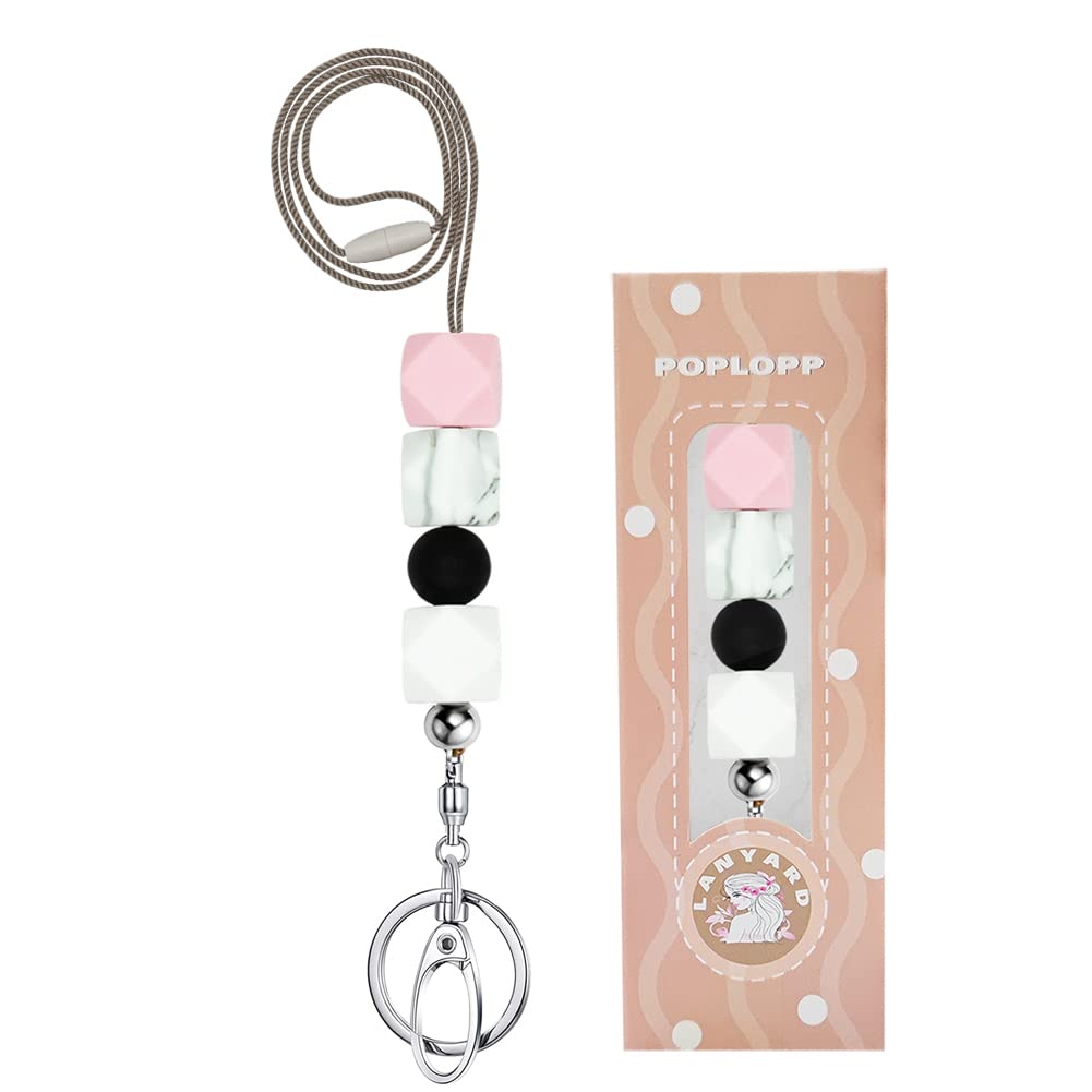 POPLOPP Teacher Lanyards for ID Badges and Keys, Cute Silicone Beaded Lanyard for Women Nurse Employees Students