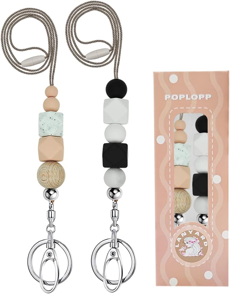POPLOPP Teacher Lanyards for ID Badges and Keys, Cute Silicone Beaded Lanyard for Women Nurse Employees Students
