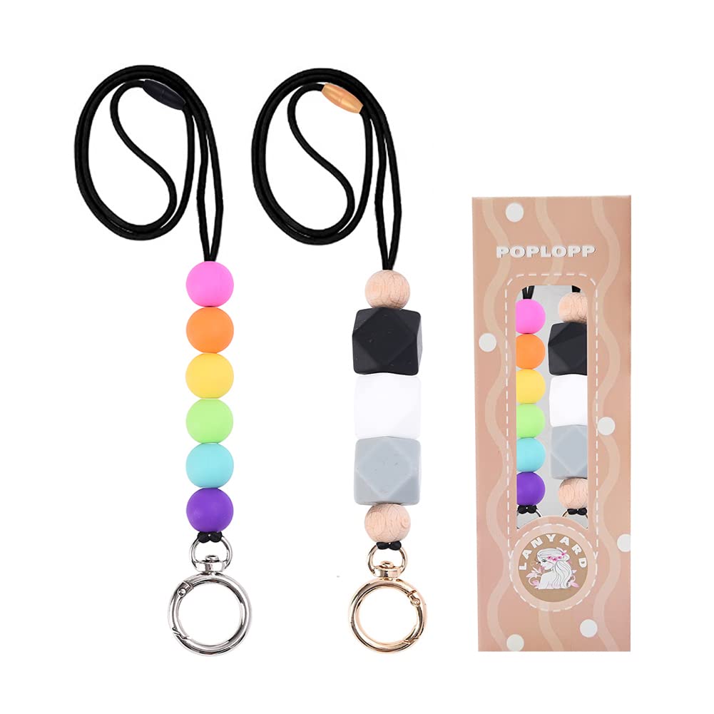 POPLOPP Teacher Lanyards for ID Badges and Keys, Cute Silicone Beaded Lanyard for Women Nurse Employees Students