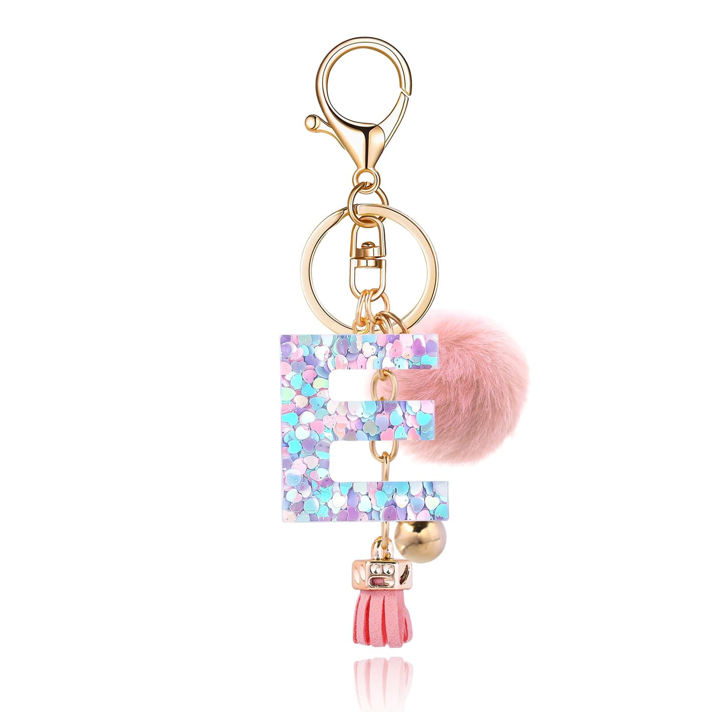 Resin Alphabet Initial Letter Keychain Keyring for Women Purse Handbags With Fur Ball Pom