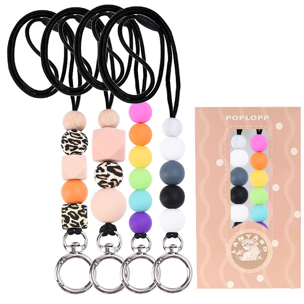 POPLOPP Teacher Lanyards for ID Badges and Keys, Cute Silicone Beaded Lanyard for Women Nurse Employees Students