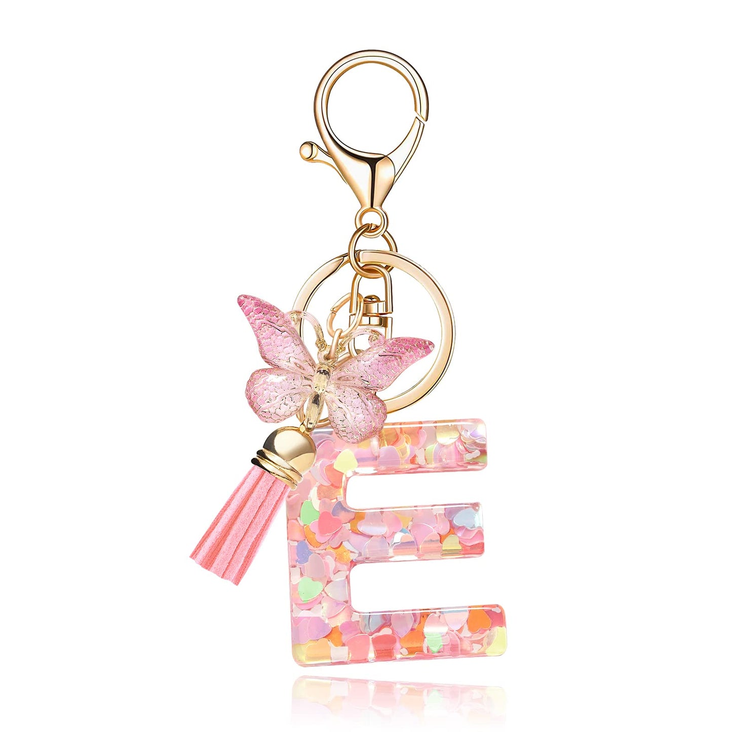 Fashion Alphabet Initial Letter Keychain Tassel Butterfly Pendant Key Ring for Purse Handbags Women Girl