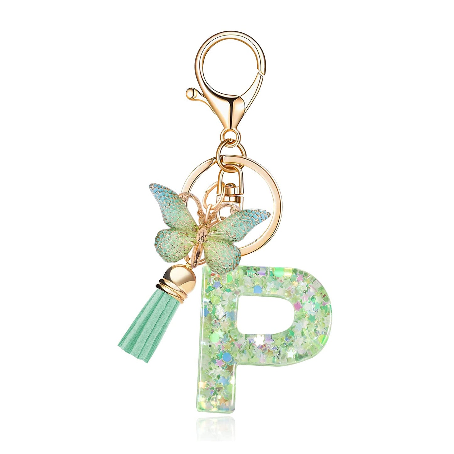 Fashion Alphabet Initial Letter Keychain Tassel Butterfly Pendant Key Ring for Purse Handbags Women Girl