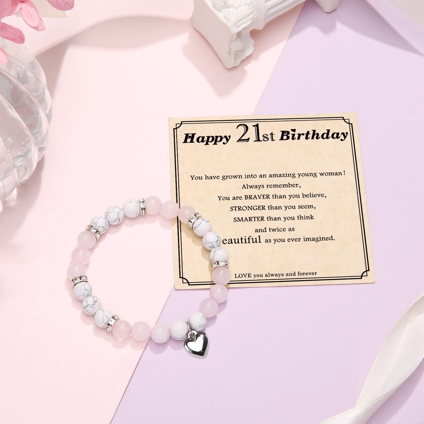 jewelrycard 13-60 Birthday Gifts for Women Girls, Natural Stone Bracelet for Women, 13 16 21 40 50 Year old Gifts for Daughter Mom Gradma