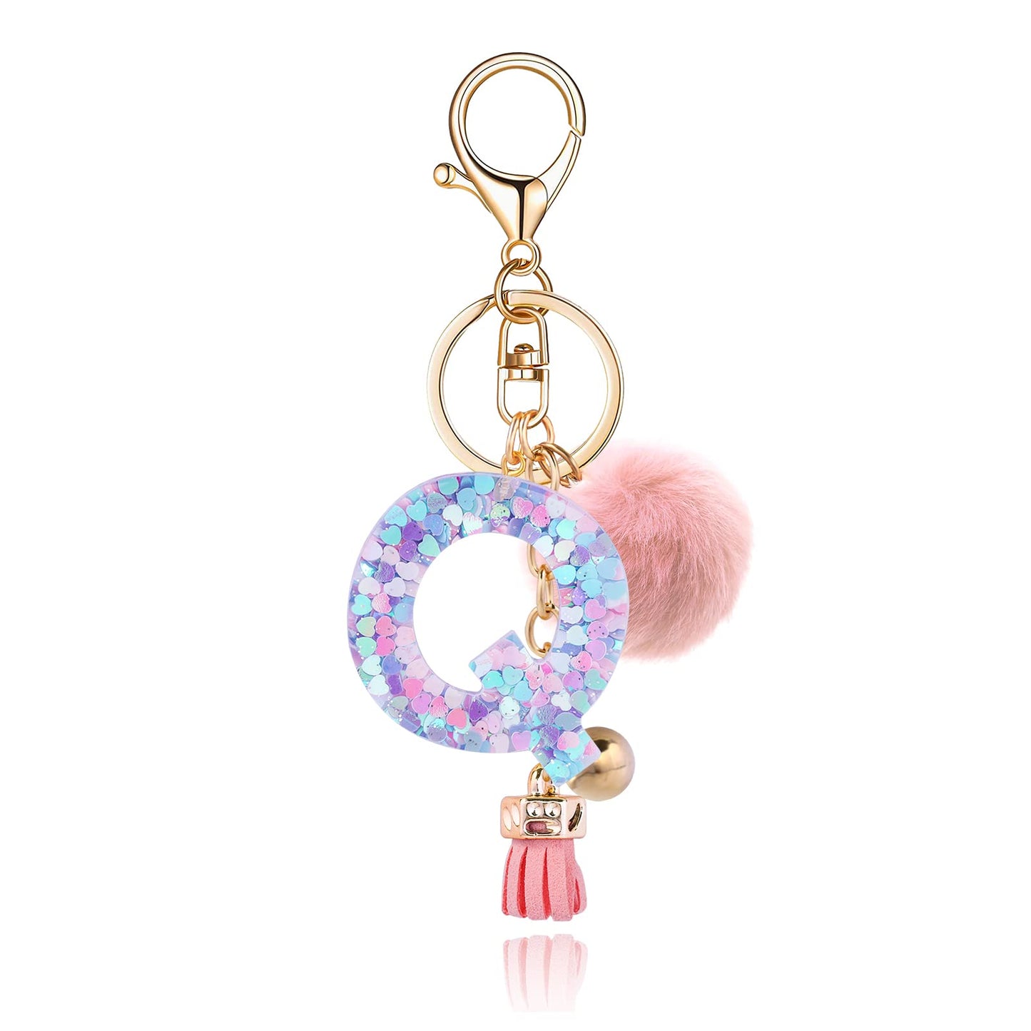 Resin Alphabet Initial Letter Keychain Keyring for Women Purse Handbags With Fur Ball Pom