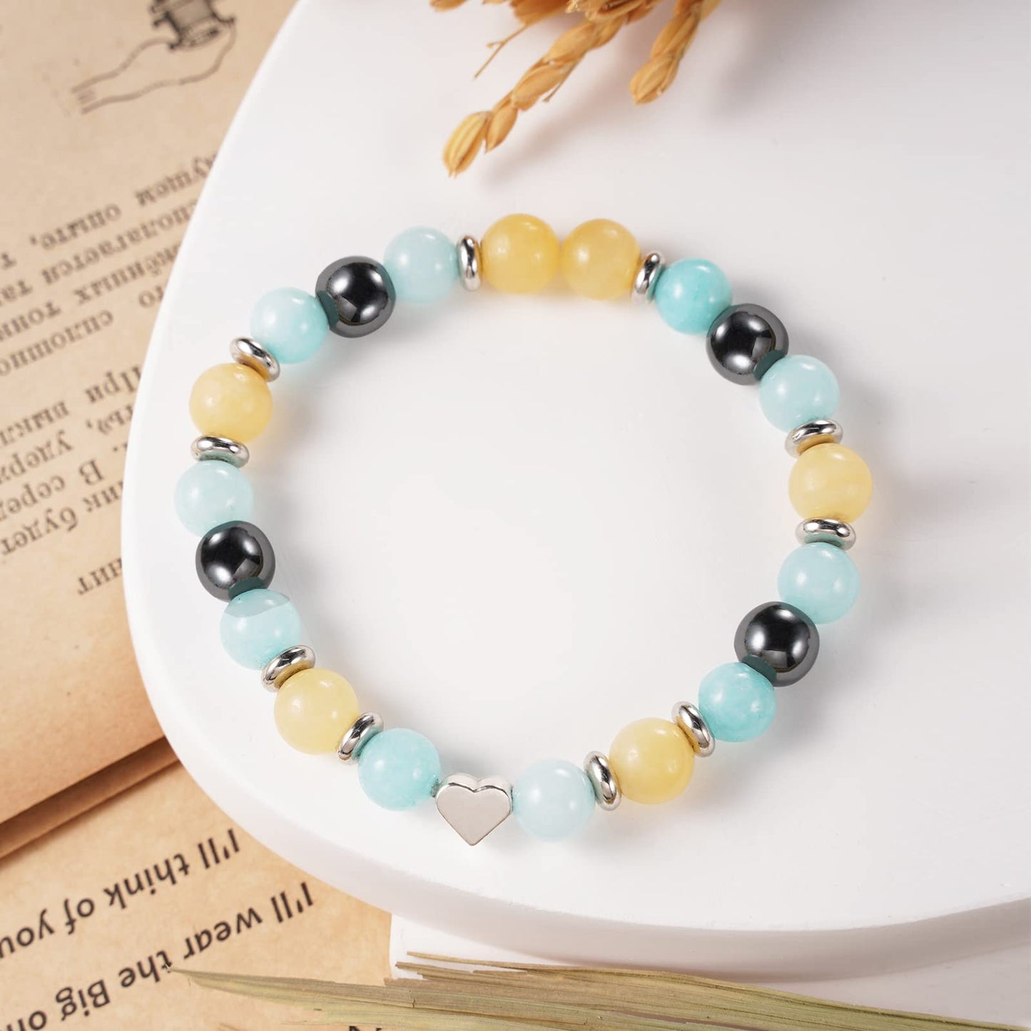 Jewelry&Card Christmas Gifts for Sister Best Friend, Natural Stone Heart Friendship Bracelets for Sister Best Friend Bestie Women