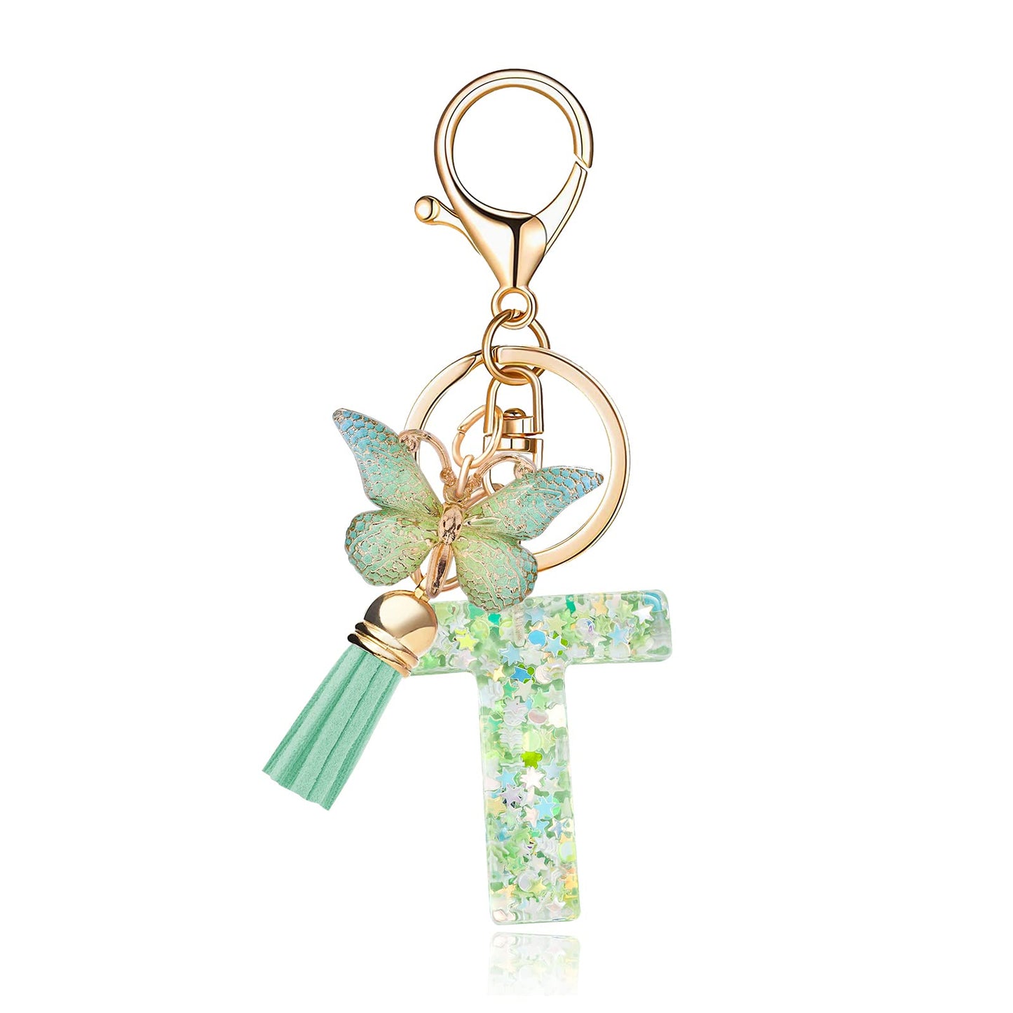 Fashion Alphabet Initial Letter Keychain Tassel Butterfly Pendant Key Ring for Purse Handbags Women Girl