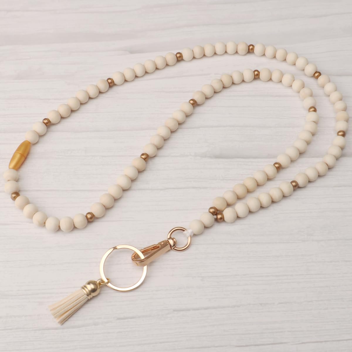 Teacher Lanyard with ID Holder, Fashion Wood Beaded Lanyard for Keys, Super Cute Boho Breakaway Lanyard for Women