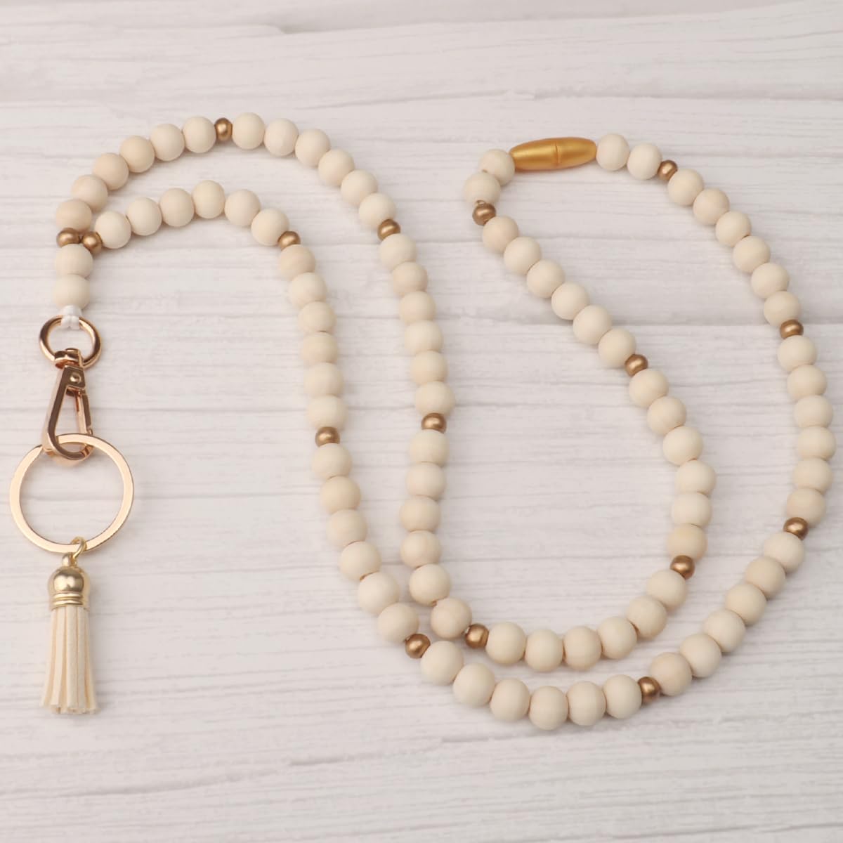 Teacher Lanyard with ID Holder, Fashion Wood Beaded Lanyard for Keys, Super Cute Boho Breakaway Lanyard for Women