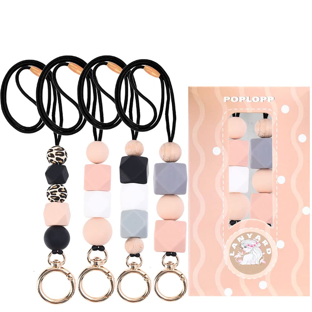 POPLOPP Teacher Lanyards for ID Badges and Keys, Cute Silicone Beaded Lanyard for Women Nurse Employees Students