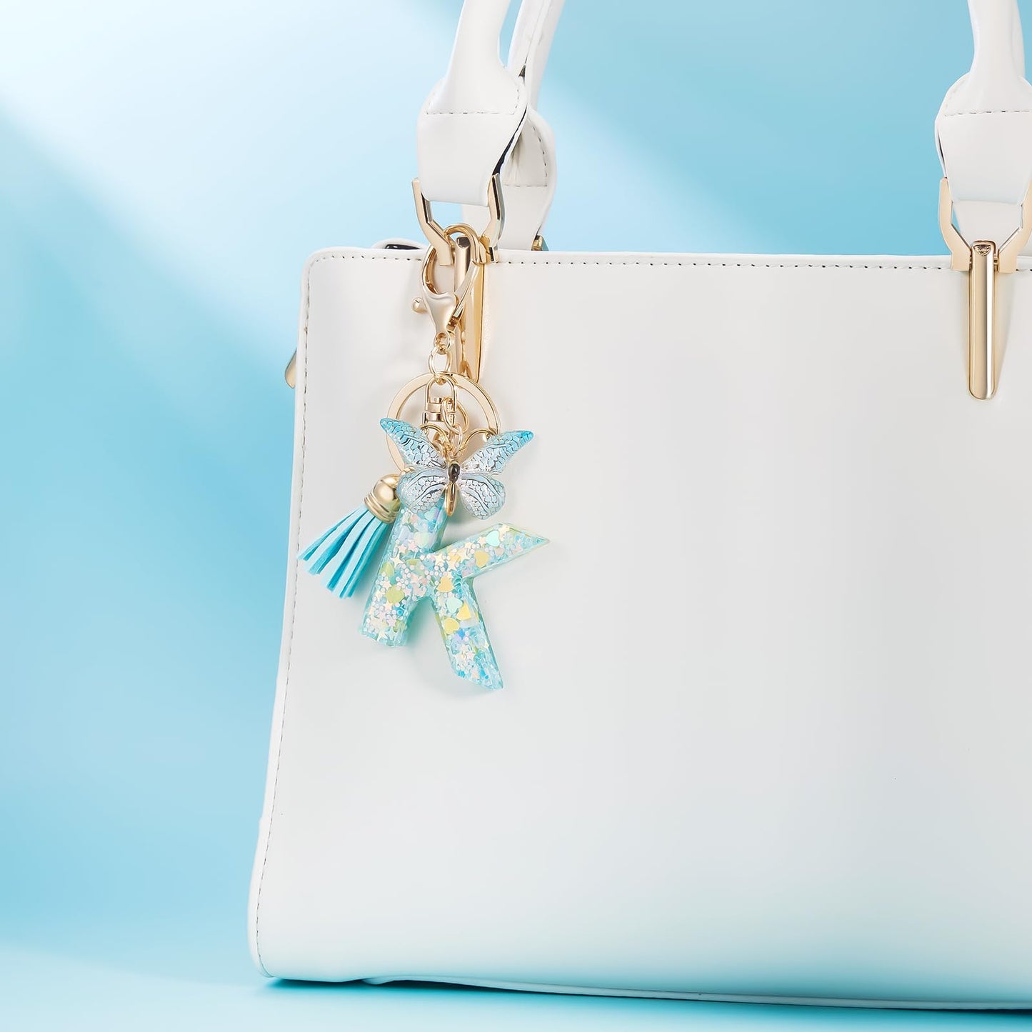 Fashion Alphabet Initial Letter Keychain Tassel Butterfly Pendant Key Ring for Purse Handbags Women Girl