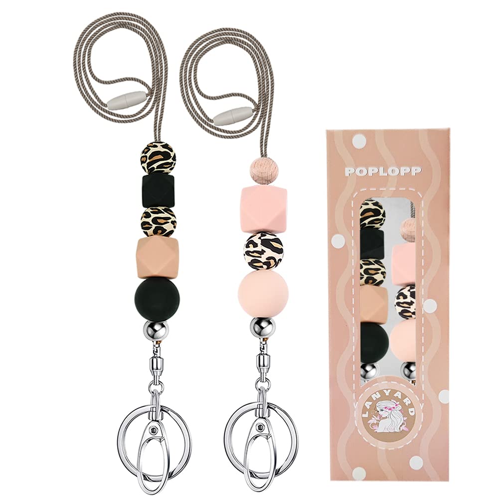 POPLOPP Teacher Lanyards for ID Badges and Keys, Cute Silicone Beaded Lanyard for Women Nurse Employees Students