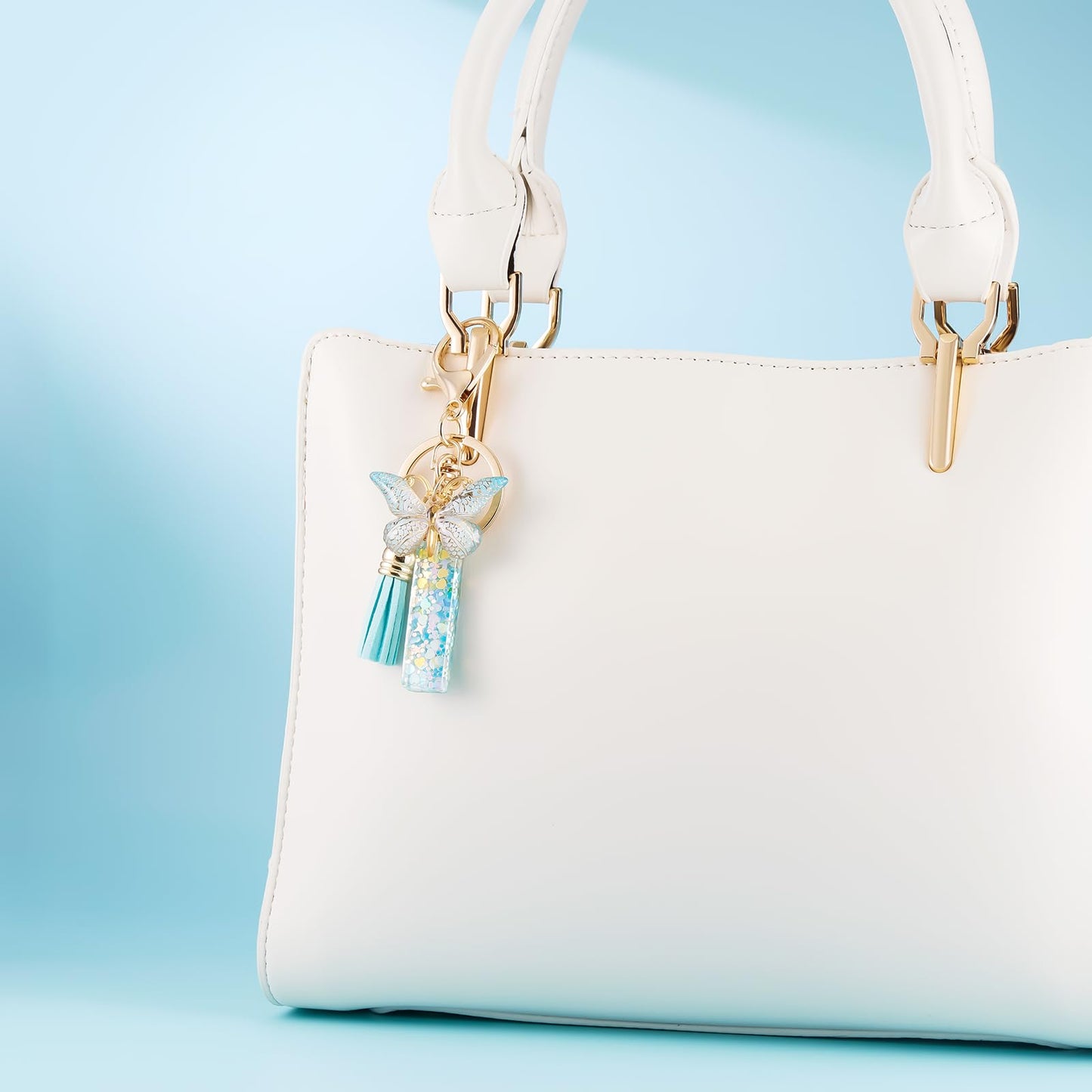 Fashion Alphabet Initial Letter Keychain Tassel Butterfly Pendant Key Ring for Purse Handbags Women Girl