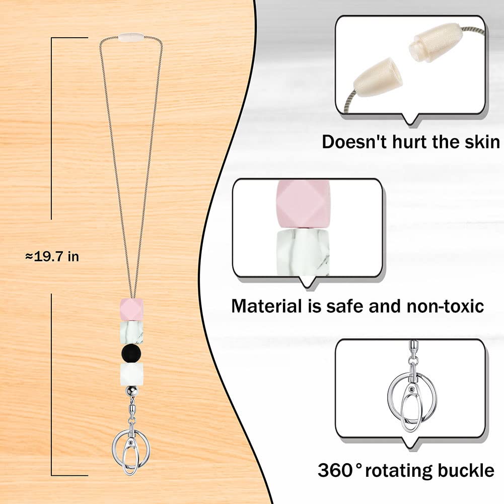 POPLOPP Teacher Lanyards for ID Badges and Keys, Cute Silicone Beaded Lanyard for Women Nurse Employees Students