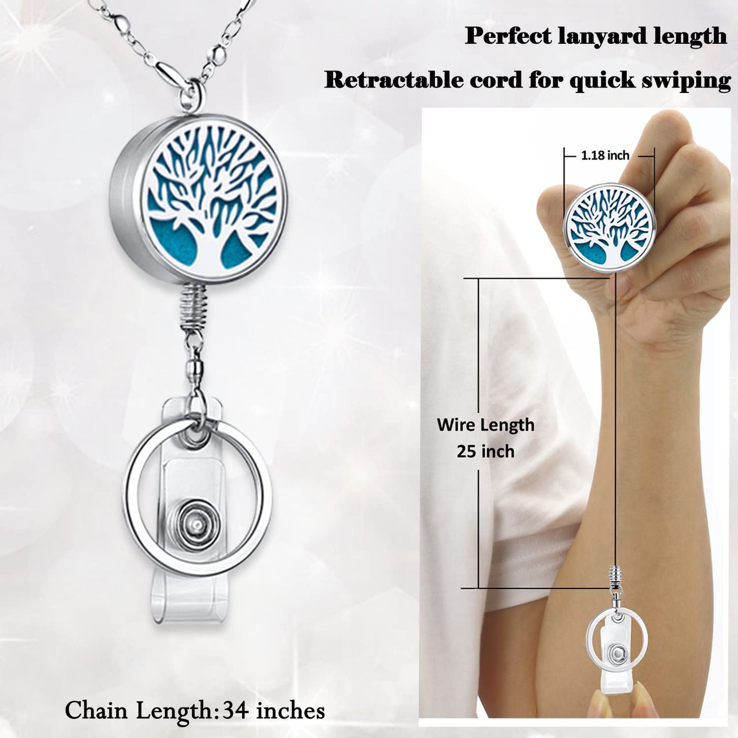 Lanyards for ID Badges Keys Women Cute Teacher Lanyard ID Holder Necklace Silver Chain Fashion Strong Keychain Diffuser Office School Work Jewelry Nurse Teacher Appreciation Gifts Mandala