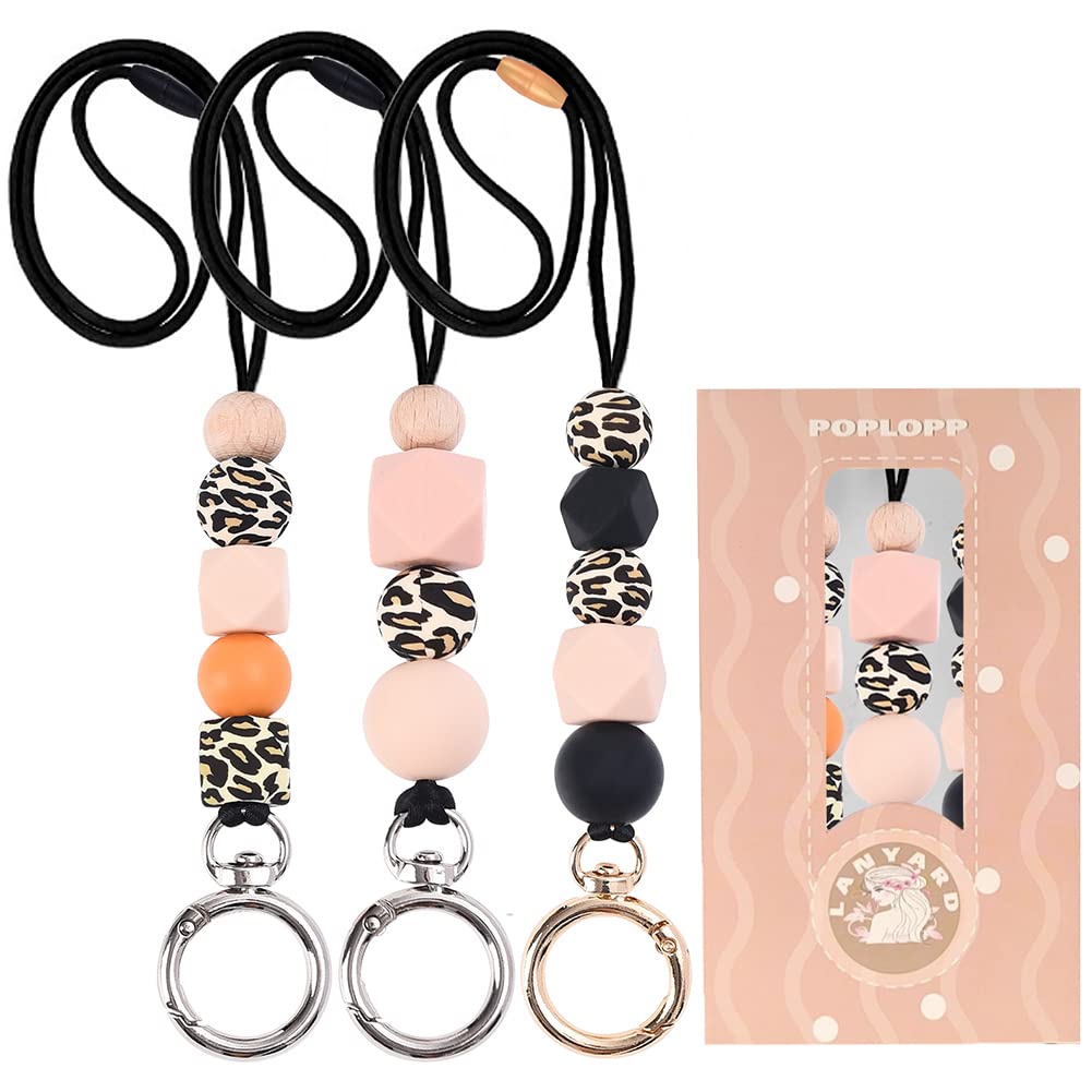 POPLOPP Teacher Lanyards for ID Badges and Keys, Cute Silicone Beaded Lanyard for Women Nurse Employees Students