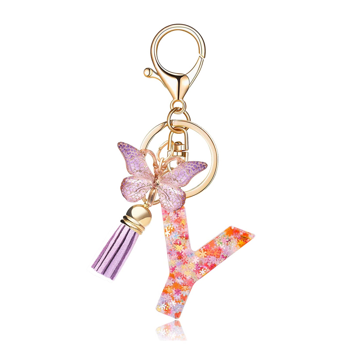 Fashion Alphabet Initial Letter Keychain Tassel Butterfly Pendant Key Ring for Purse Handbags Women Girl