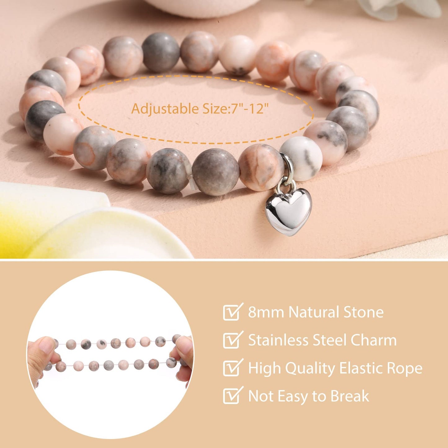 jewelrycard 13-60 Birthday Gifts for Women Girls, Natural Stone Bracelet for Women, 13 16 21 40 50 Year old Gifts for Daughter Mom Gradma