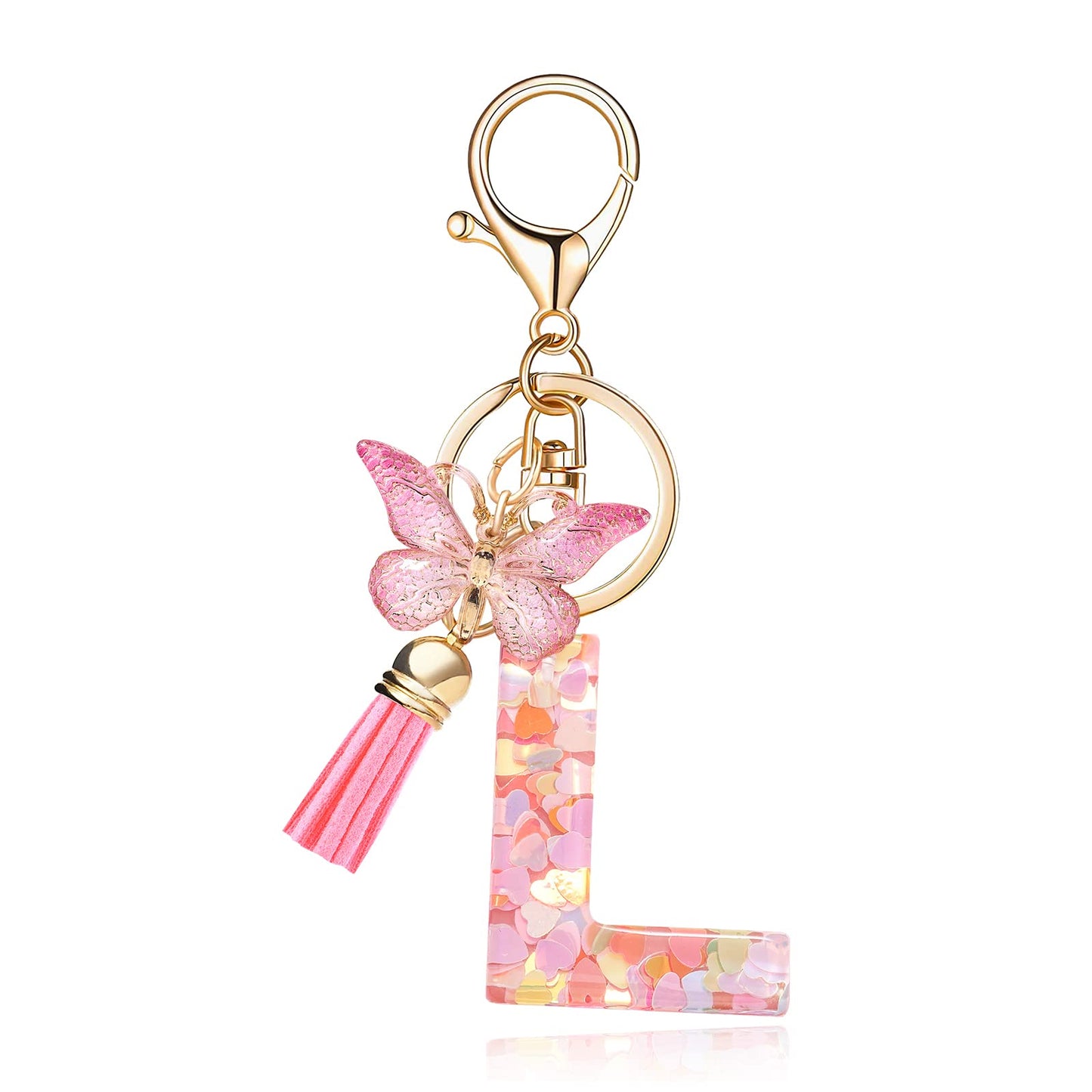 Fashion Alphabet Initial Letter Keychain Tassel Butterfly Pendant Key Ring for Purse Handbags Women Girl