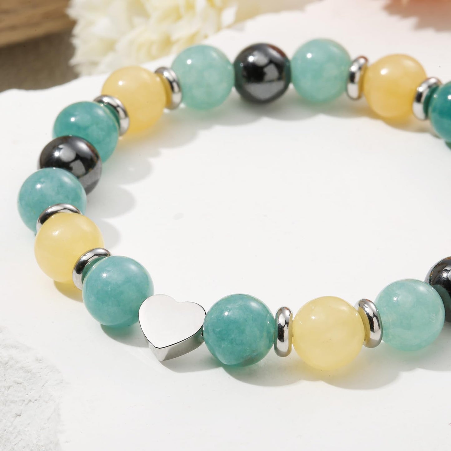 Jewelry&Card Christmas Gifts for Sister Best Friend, Natural Stone Heart Friendship Bracelets for Sister Best Friend Bestie Women