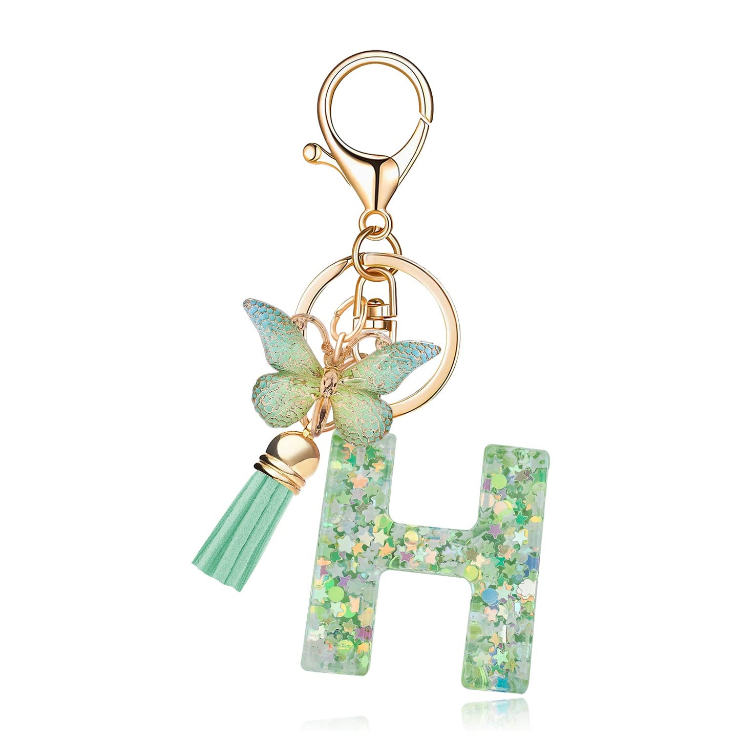 Fashion Alphabet Initial Letter Keychain Tassel Butterfly Pendant Key Ring for Purse Handbags Women Girl