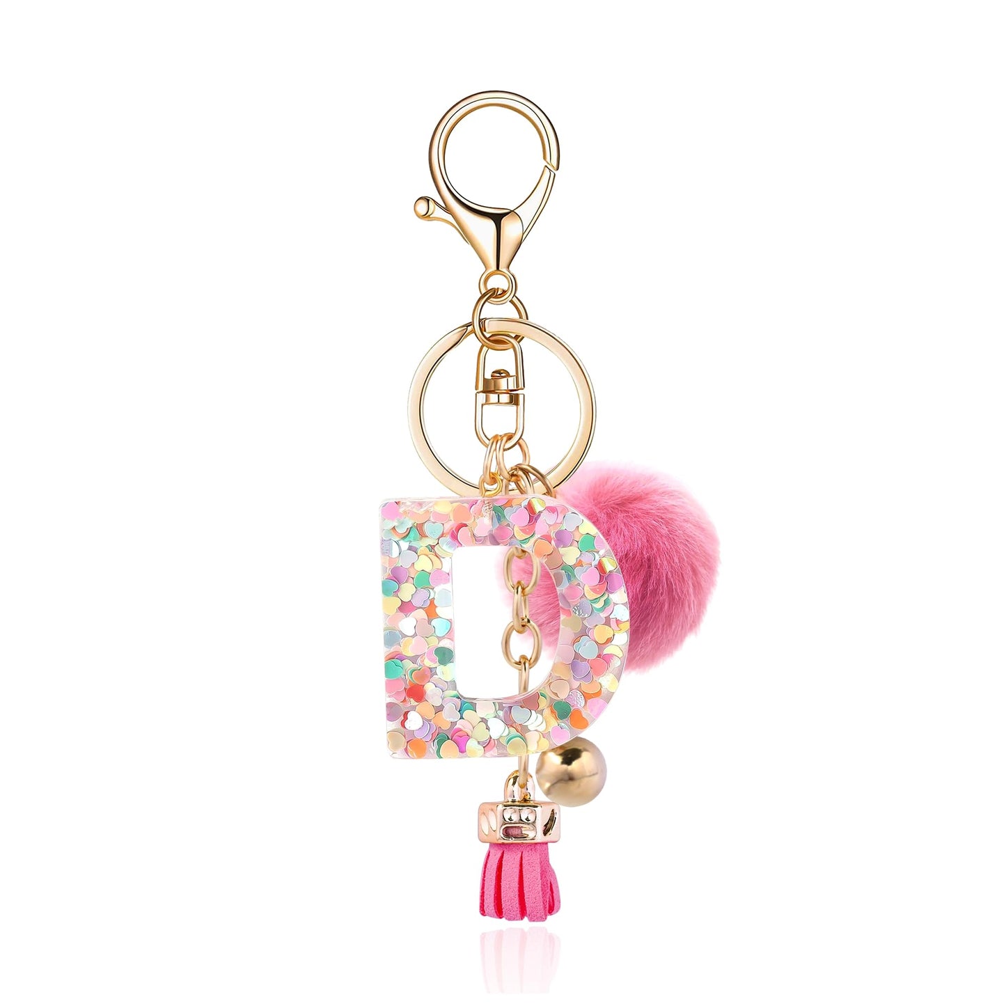 Resin Alphabet Initial Letter Keychain Keyring for Women Purse Handbags With Fur Ball Pom