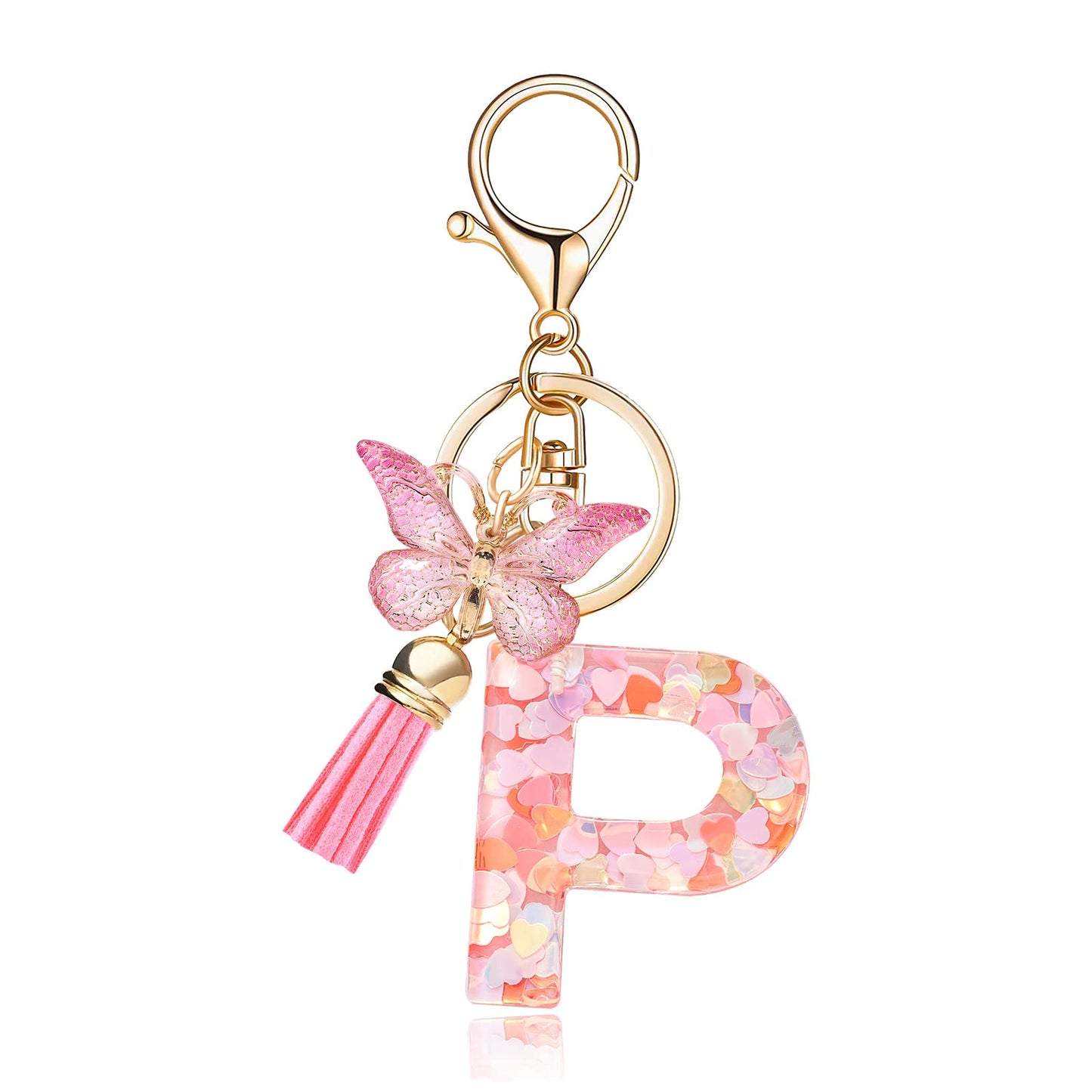 Fashion Alphabet Initial Letter Keychain Tassel Butterfly Pendant Key Ring for Purse Handbags Women Girl