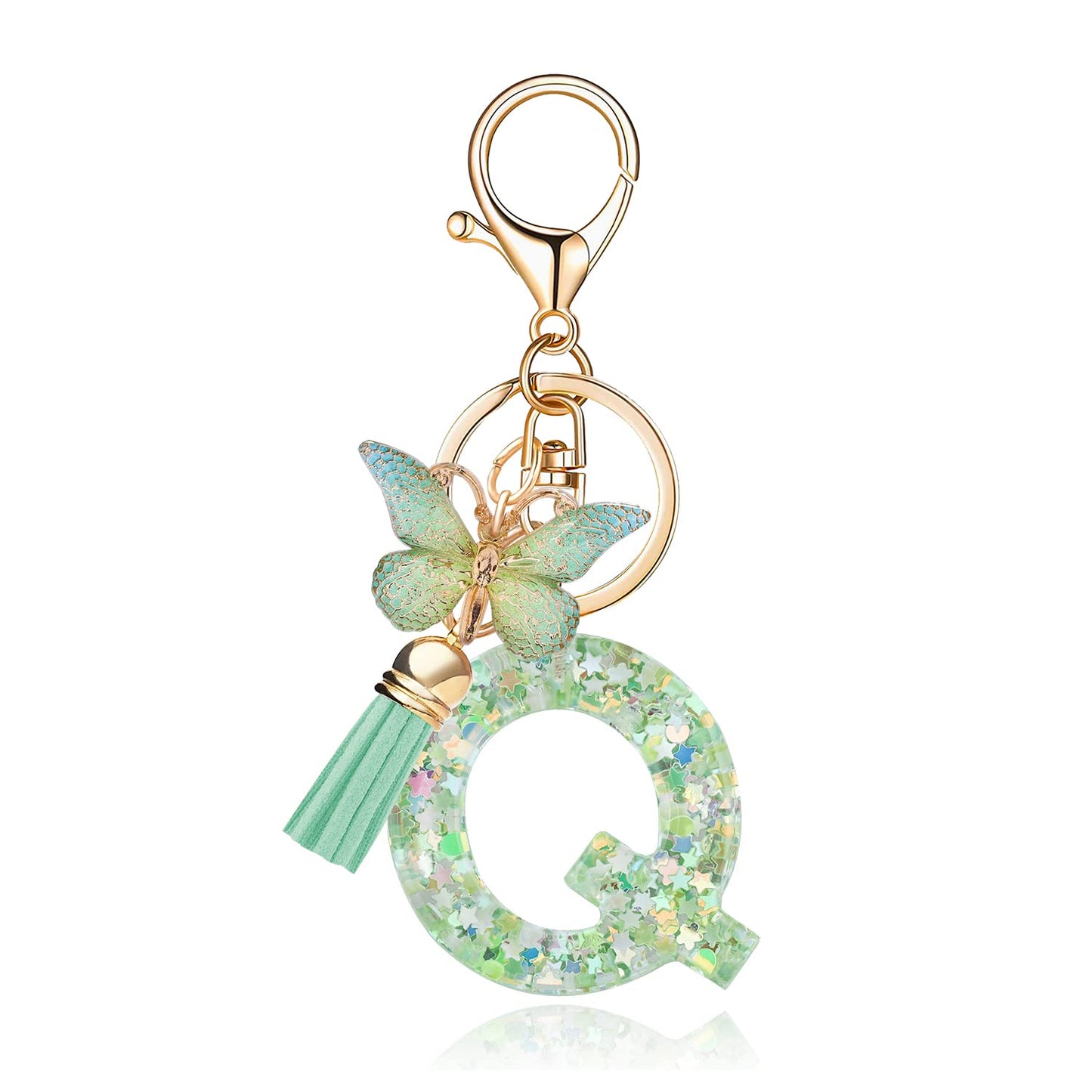 Fashion Alphabet Initial Letter Keychain Tassel Butterfly Pendant Key Ring for Purse Handbags Women Girl