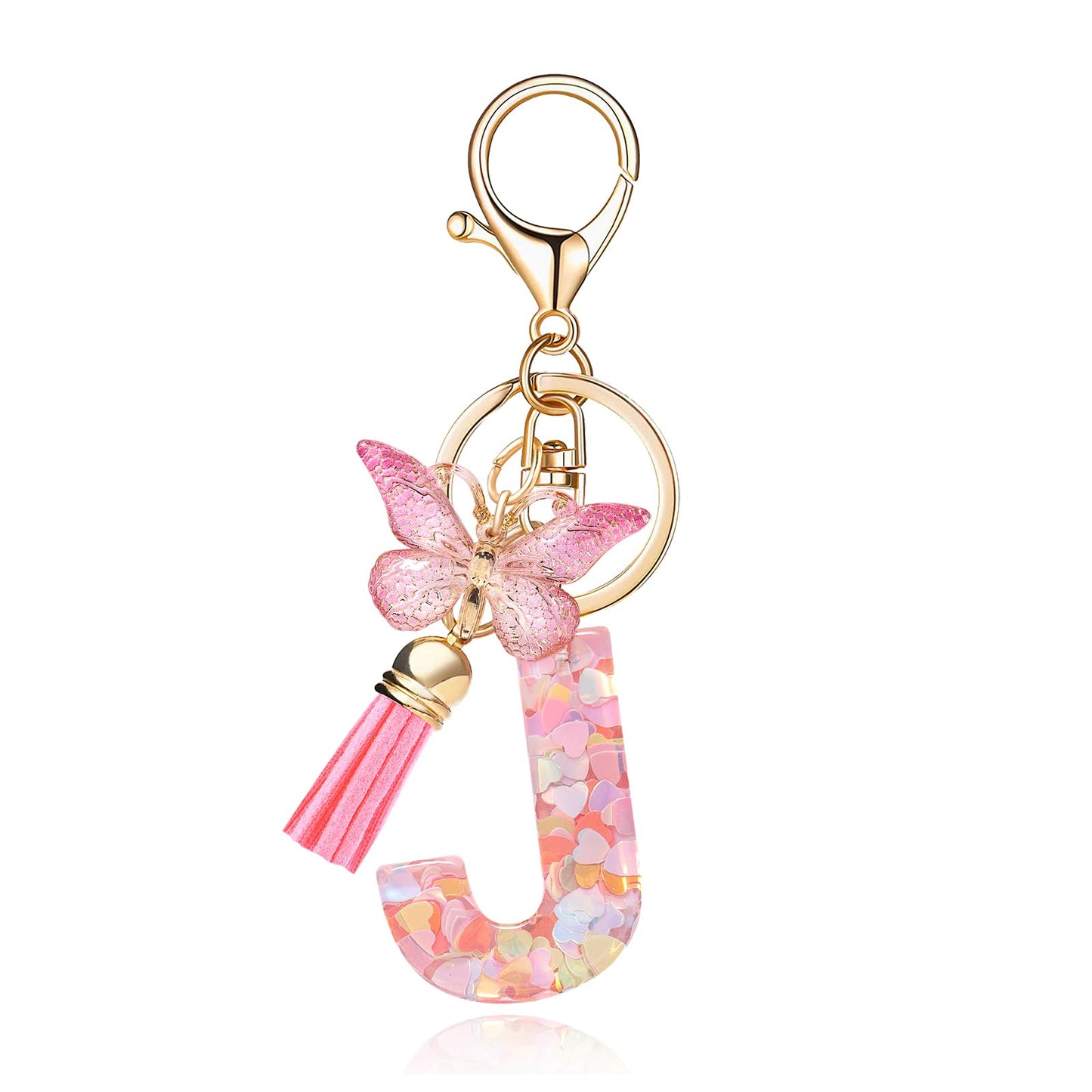 Fashion Alphabet Initial Letter Keychain Tassel Butterfly Pendant Key Ring for Purse Handbags Women Girl