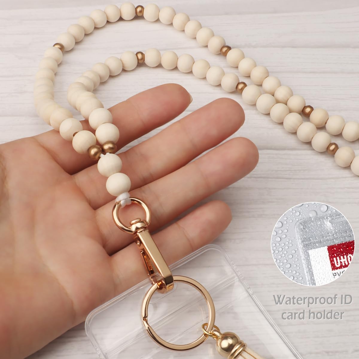 Teacher Lanyard with ID Holder, Fashion Wood Beaded Lanyard for Keys, Super Cute Boho Breakaway Lanyard for Women
