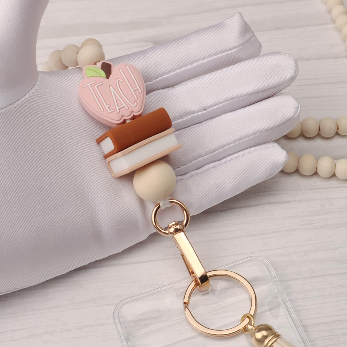 Teacher Lanyard with ID Holder, Fashion Wood Beaded Lanyard for Keys, Super Cute Boho Breakaway Lanyard for Women