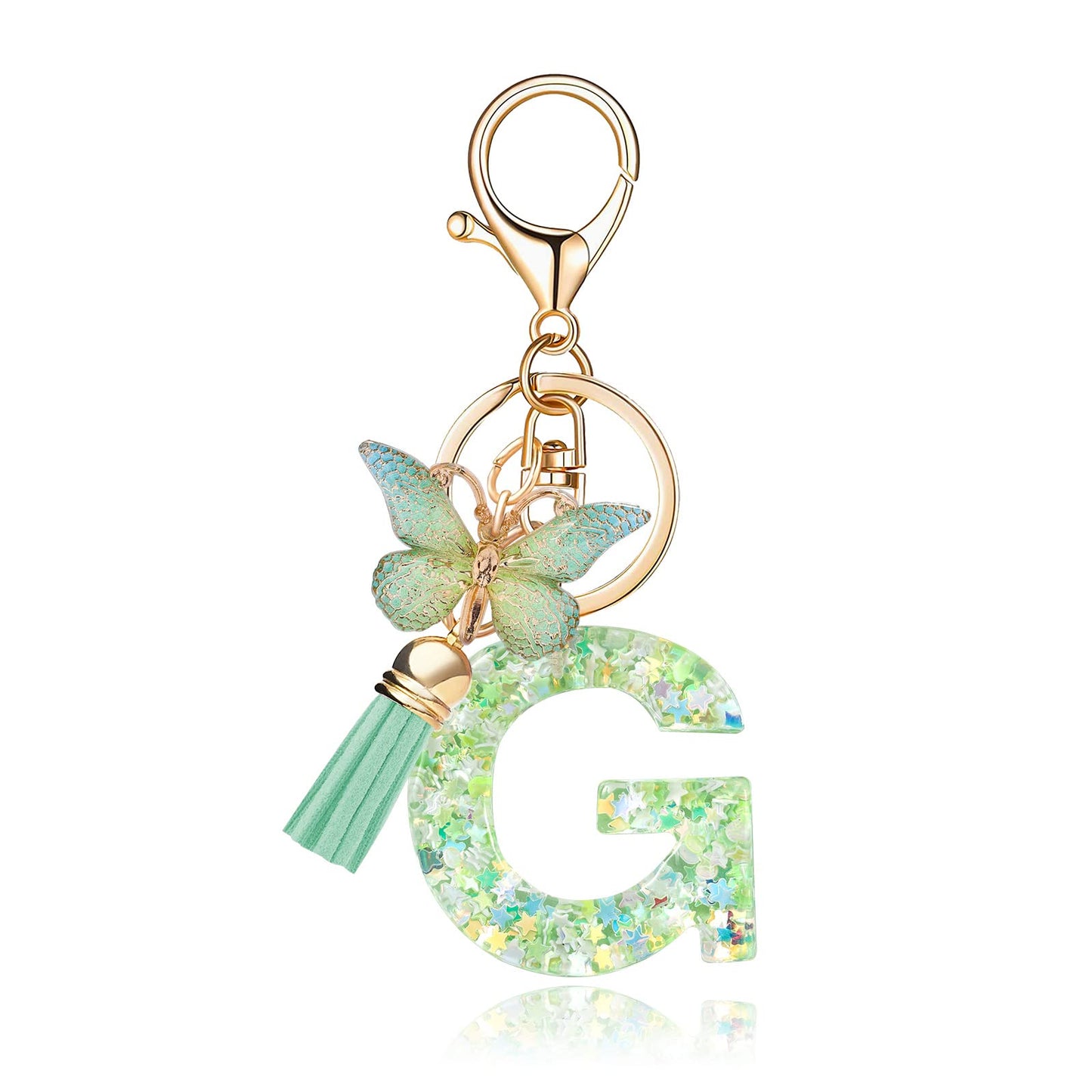 Fashion Alphabet Initial Letter Keychain Tassel Butterfly Pendant Key Ring for Purse Handbags Women Girl