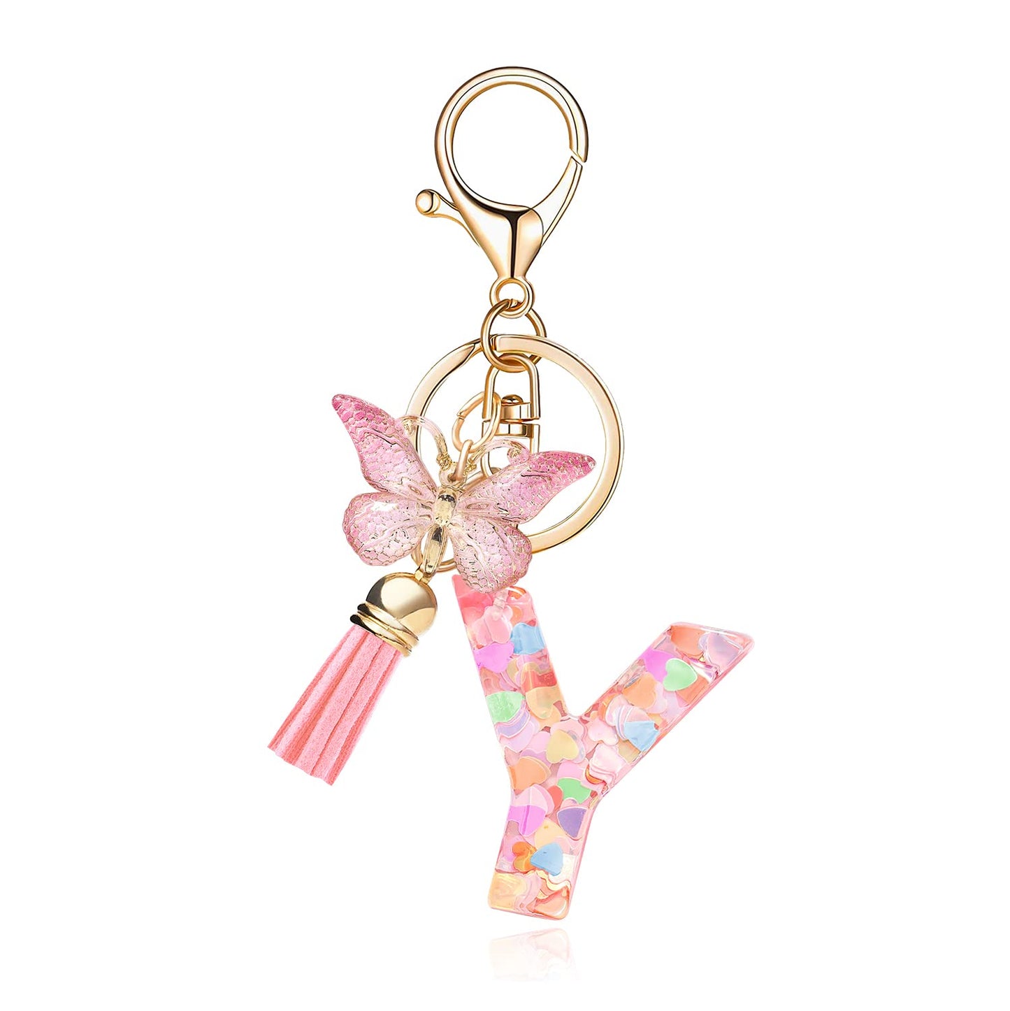 Fashion Alphabet Initial Letter Keychain Tassel Butterfly Pendant Key Ring for Purse Handbags Women Girl