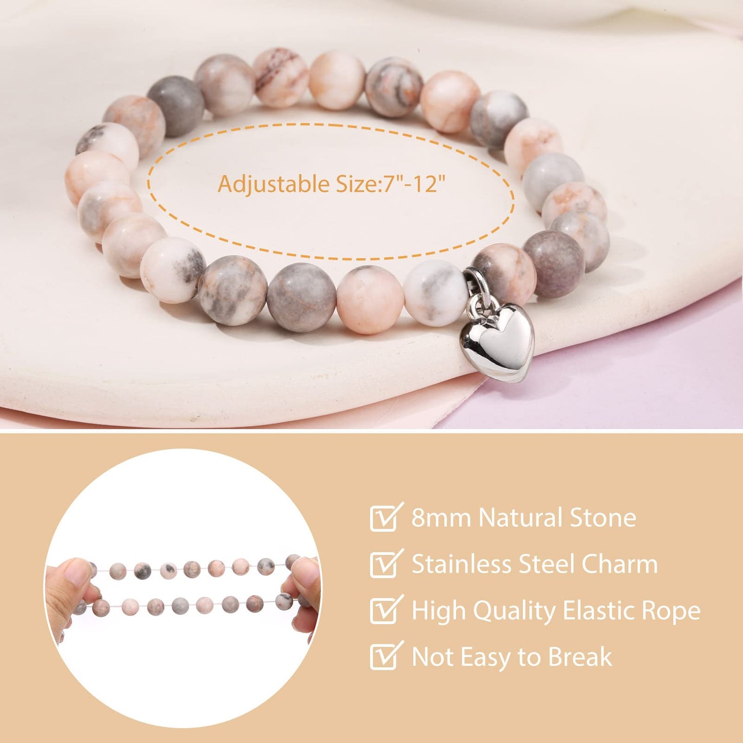 Jewelry&Card Christmas Gifts for Sister Best Friend, Natural Stone Heart Friendship Bracelets for Sister Best Friend Bestie Women