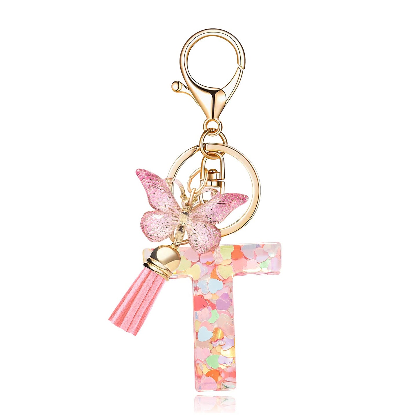 Fashion Alphabet Initial Letter Keychain Tassel Butterfly Pendant Key Ring for Purse Handbags Women Girl