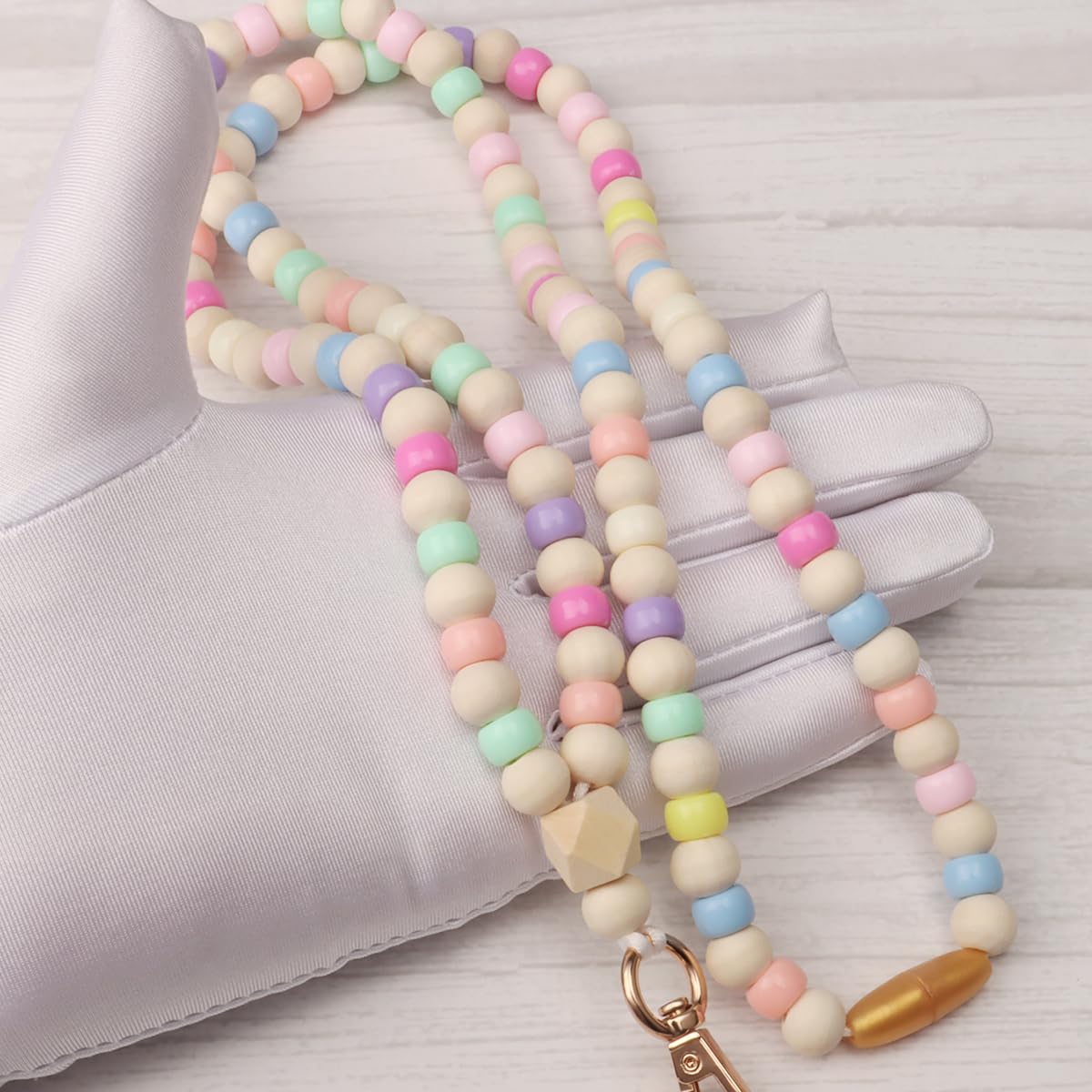 Teacher Lanyard with ID Holder, Fashion Wood Beaded Lanyard for Keys, Super Cute Boho Breakaway Lanyard for Women