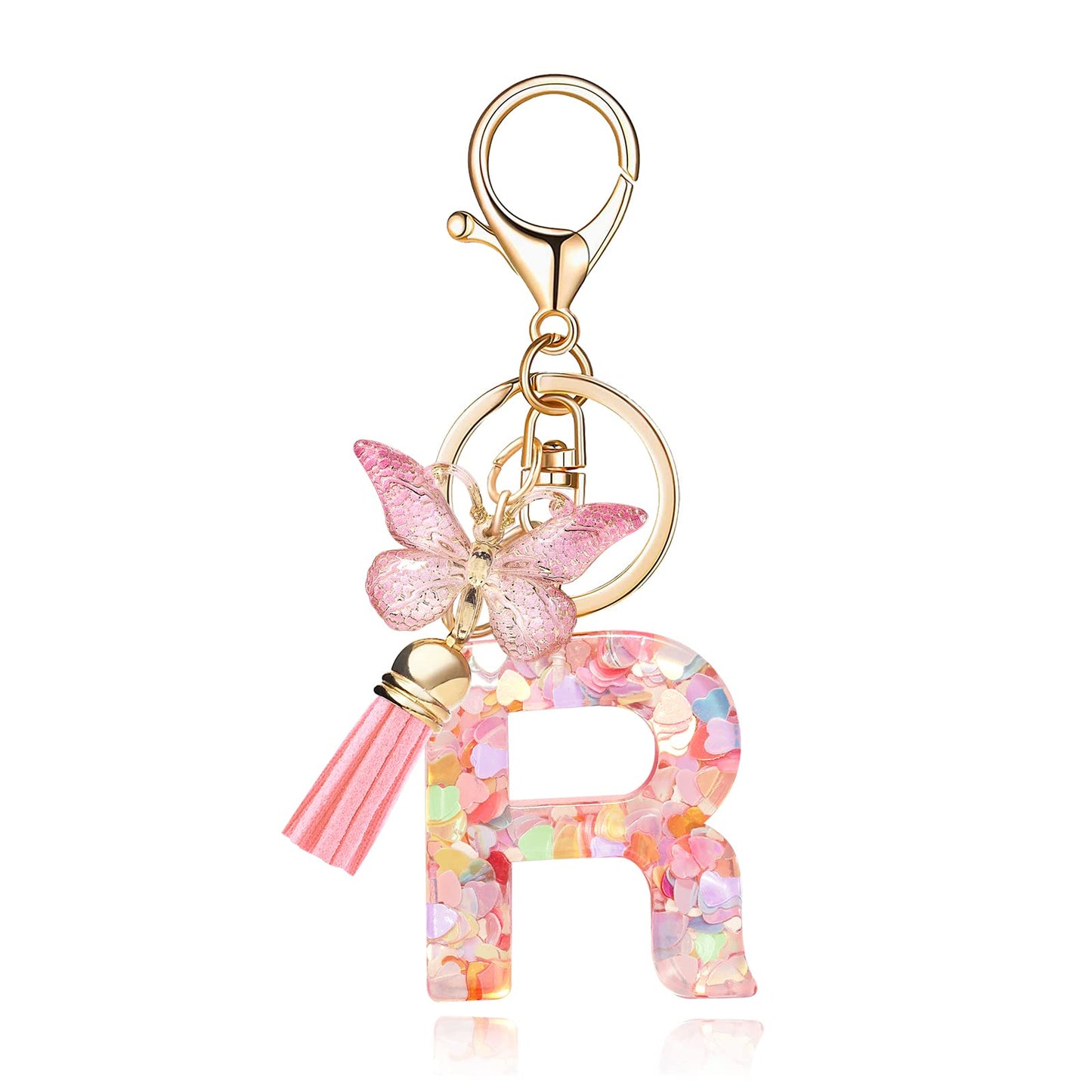 Fashion Alphabet Initial Letter Keychain Tassel Butterfly Pendant Key Ring for Purse Handbags Women Girl