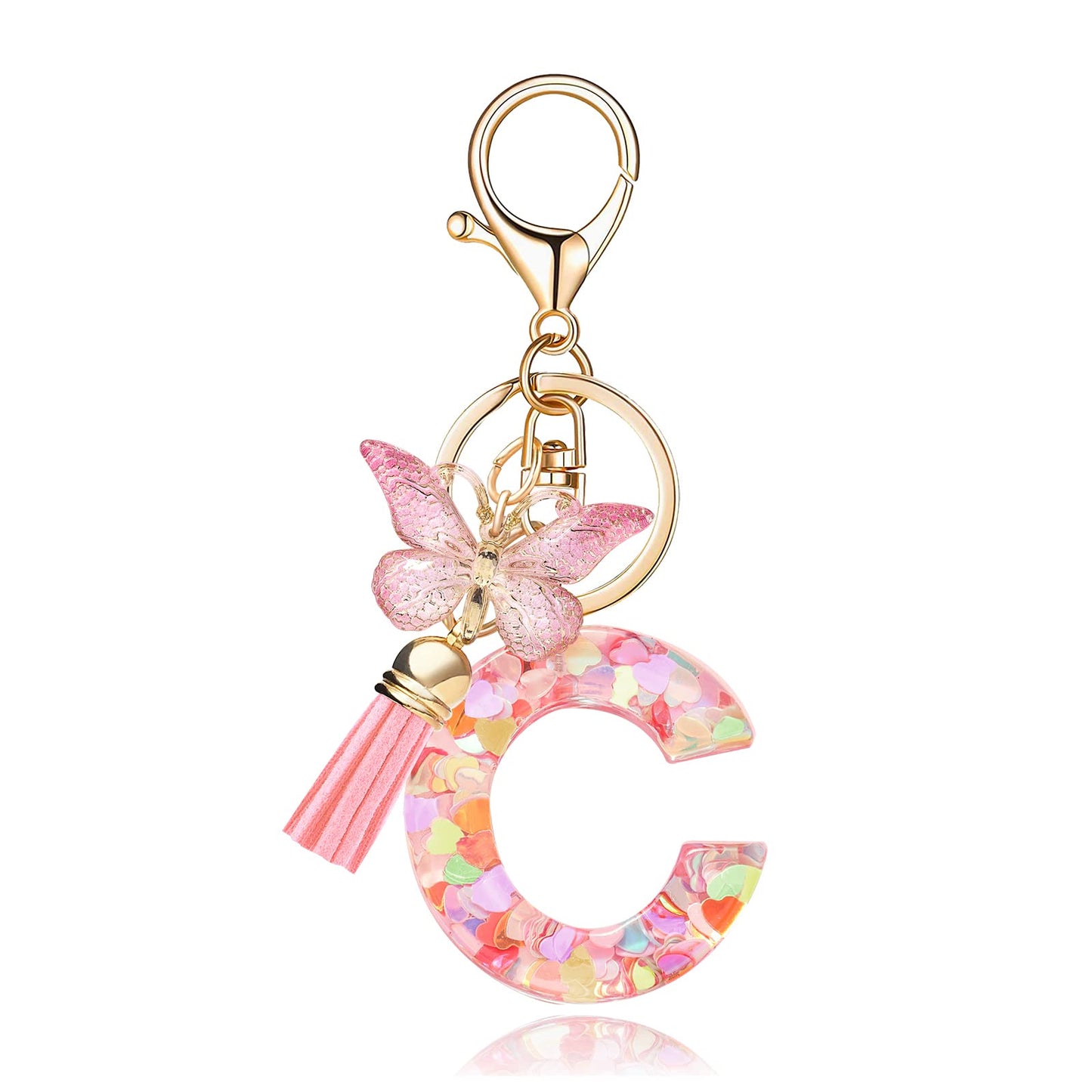 Fashion Alphabet Initial Letter Keychain Tassel Butterfly Pendant Key Ring for Purse Handbags Women Girl