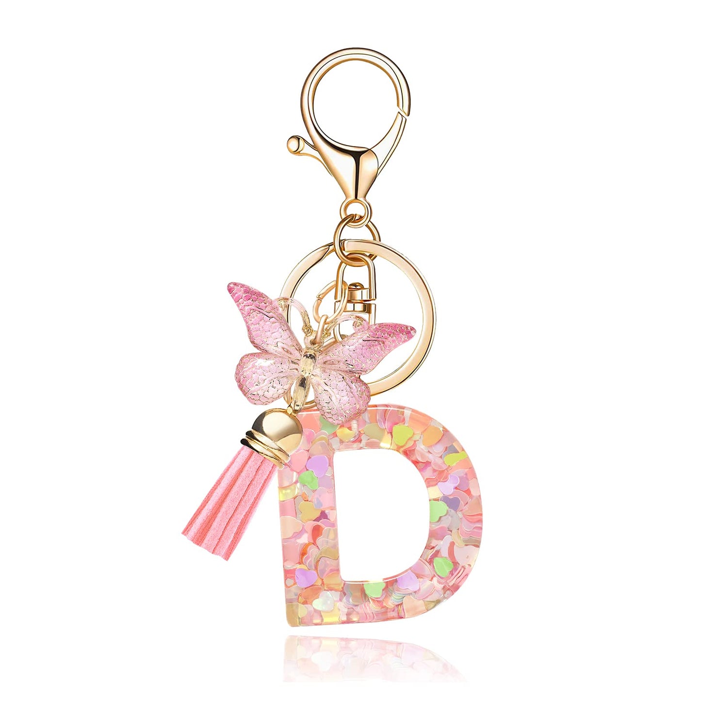 Fashion Alphabet Initial Letter Keychain Tassel Butterfly Pendant Key Ring for Purse Handbags Women Girl