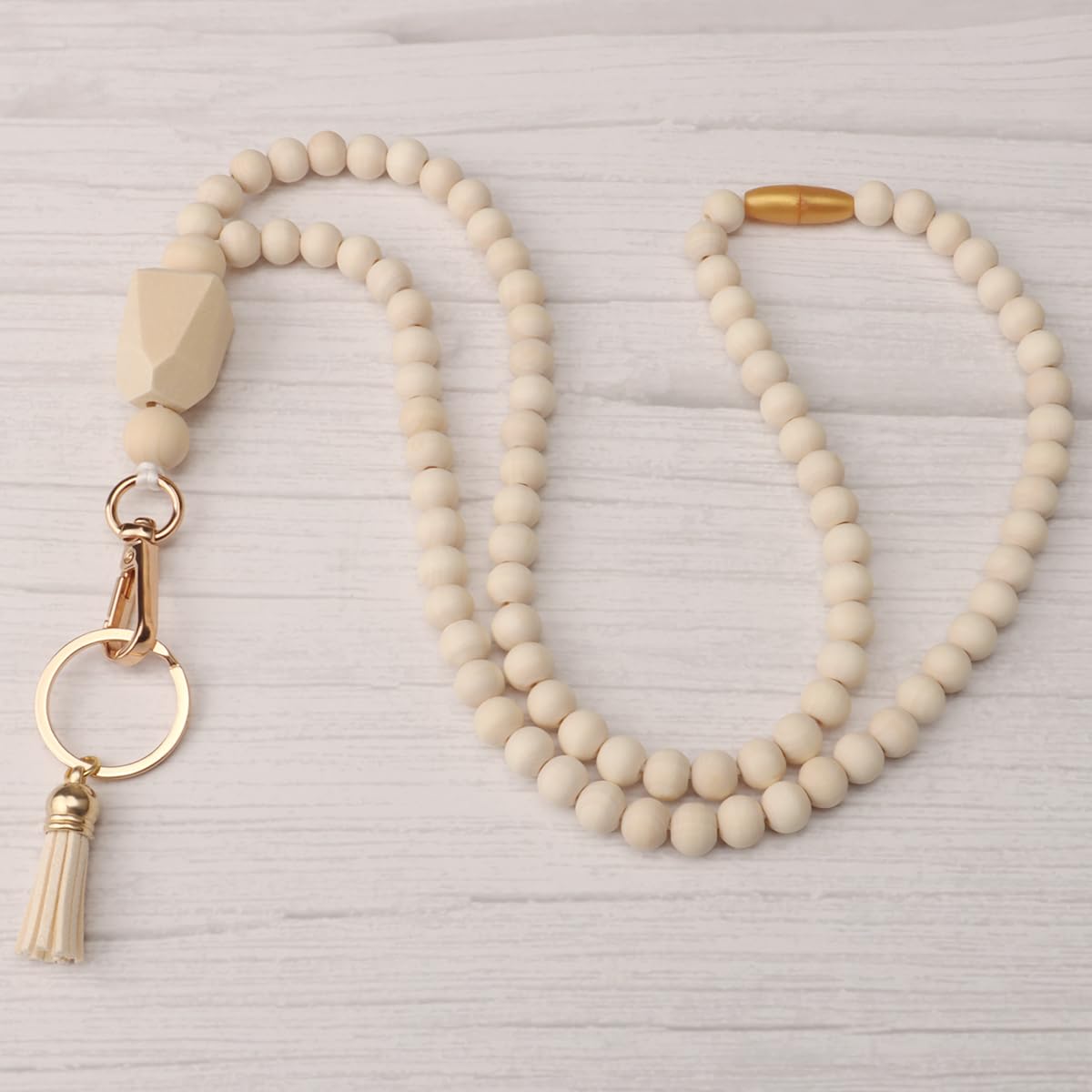 Teacher Lanyard with ID Holder, Fashion Wood Beaded Lanyard for Keys, Super Cute Boho Breakaway Lanyard for Women