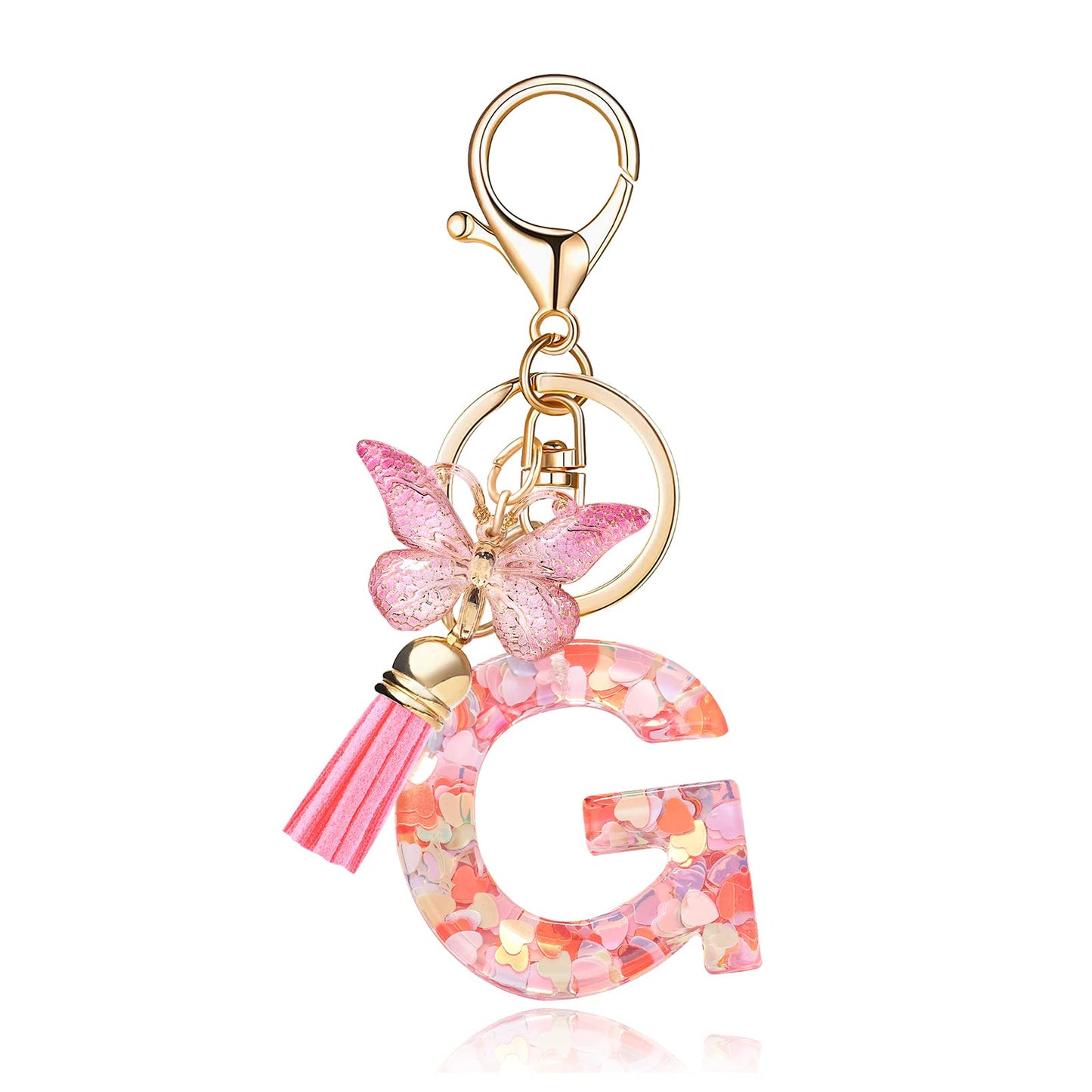 Fashion Alphabet Initial Letter Keychain Tassel Butterfly Pendant Key Ring for Purse Handbags Women Girl