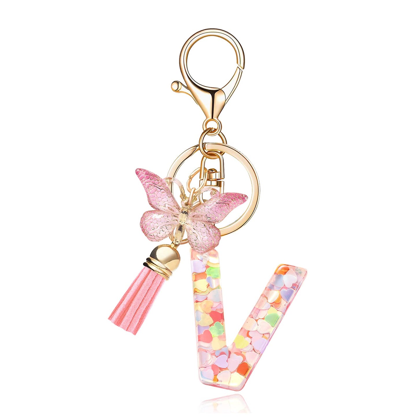 Fashion Alphabet Initial Letter Keychain Tassel Butterfly Pendant Key Ring for Purse Handbags Women Girl