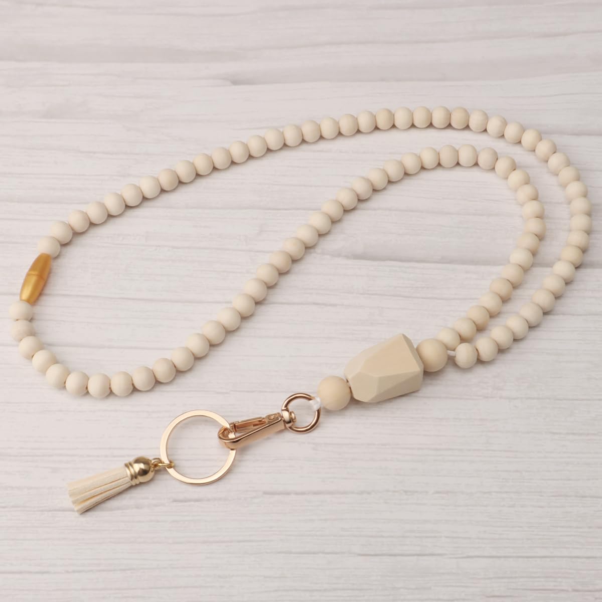 Teacher Lanyard with ID Holder, Fashion Wood Beaded Lanyard for Keys, Super Cute Boho Breakaway Lanyard for Women